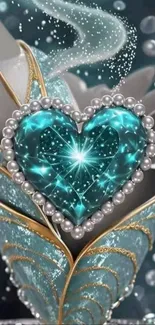 Heart-shaped gemstone with pearls and intricate design.