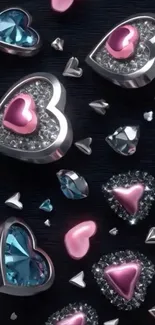 Heart gemstone design with pink and silver accents.