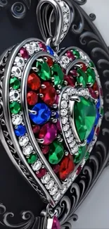 Colorful heart-shaped gemstone pendant wallpaper.