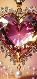 Heart-shaped pink gemstone with gold trim