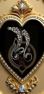 Heart-shaped gold ornament wallpaper design for mobile phones.