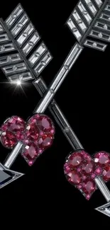Diamond-studded arrows with ruby hearts.