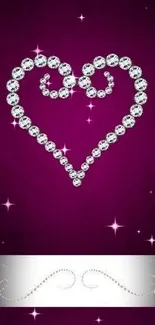 Heart-shaped jewel design on purple background.