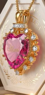 Heart-shaped pink jewel with gold accents.