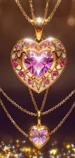 Elegant gold heart necklace with sparkling gems