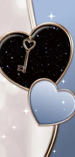 Elegant heart key design with celestial stars.