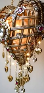 Intricate heart-shaped light fixture with gold accents.