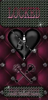 Elegant heart lock screen wallpaper with dark magenta and stylish elements.