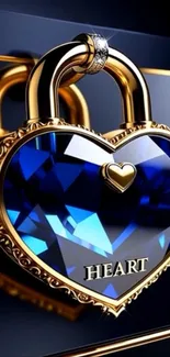 Luxurious blue heart lock with gold accents.