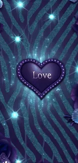 Heart-themed wallpaper with floral and zebra pattern design.