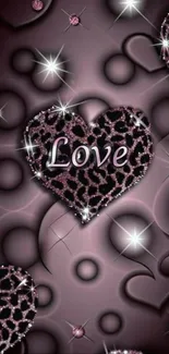 Glittery heart love wallpaper with dark background.