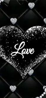Black and white heart love theme wallpaper with elegant design.