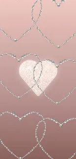 Light pink heart wallpaper with diamond accents for mobile.