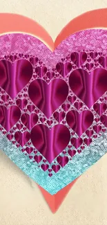 Cream heart with pink on a textured background.
