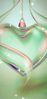 Elegant 3D heart in soft green and pink tones for mobile wallpaper.