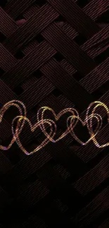 Dark woven texture with intertwined hearts design.