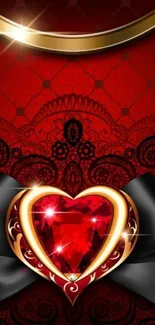 Stylish red heart with gold accents and elegant patterns wallpaper.