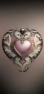 Elegant vintage heart ornament with floral design on gradient background.