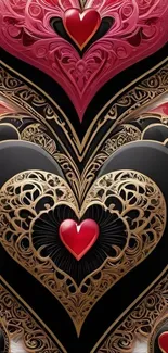 Elegant mobile wallpaper with intricate heart pattern and golden details.