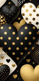 Heart pattern wallpaper with gold and black colors.
