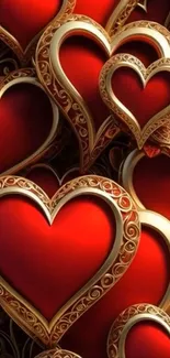 Ornate red and gold hearts wallpaper design.