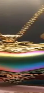 Colorful heart-shaped pendant with gold details.