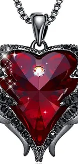 Heart-shaped red crystal pendant with intricate metal design.