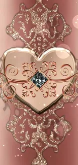 Elegant rose gold heart wallpaper with intricate design and shimmer.