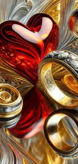 Abstract wallpaper with heart and rings design.