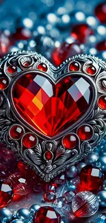 Heart-shaped gemstone with intricate metal design.