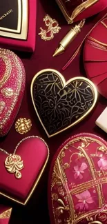 Elegant heart-shaped gift boxes with intricate designs.