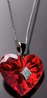 Heart-shaped ruby pendant with sleek chain.