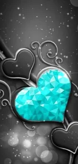 Stylish mobile wallpaper with turquoise heart and black designs.