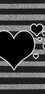 Elegant black and gray heart striped wallpaper for mobile.