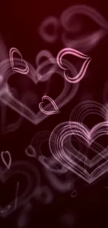 Heart-themed wallpaper with pink lines on a maroon background.