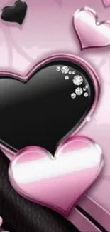 Elegant heart wallpaper with black and pink design.