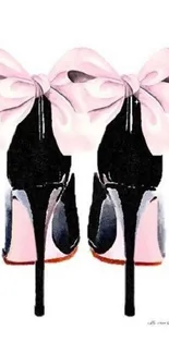 Chic black high heels with pink bows art.