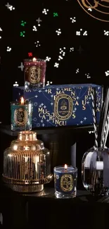 Diptyque holiday collection display with candles and perfumes.