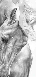 Pencil sketch of a graceful horse on a mobile wallpaper.