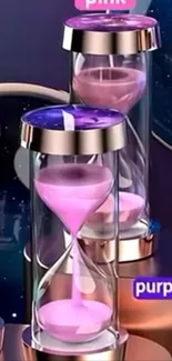 Elegant pink and purple hourglasses on a mobile wallpaper