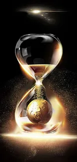 Elegant hourglass on a dark stylish background featuring golden glow.