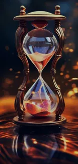 Elegant hourglass with warm reflections and vibrant colors.