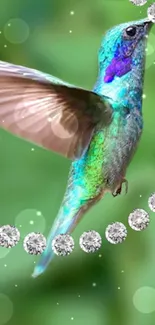 Colorful hummingbird and gems mobile wallpaper.