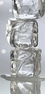 Stacked ice cubes reflecting on a surface.