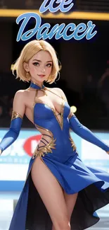 Elegant ice dancer in blue costume for mobile wallpaper.