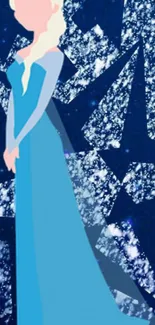 Illustration of an ice queen with a blue starry background.