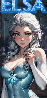 Fantasy ice princess in blue-themed digital art.