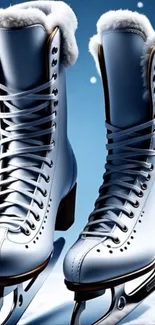 Elegant ice skates against a blue background.