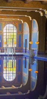 Elegant indoor pool with statues and reflective water.