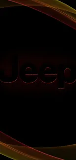 Dramatic Jeep logo wallpaper in black and red with elegant curves for mobile.